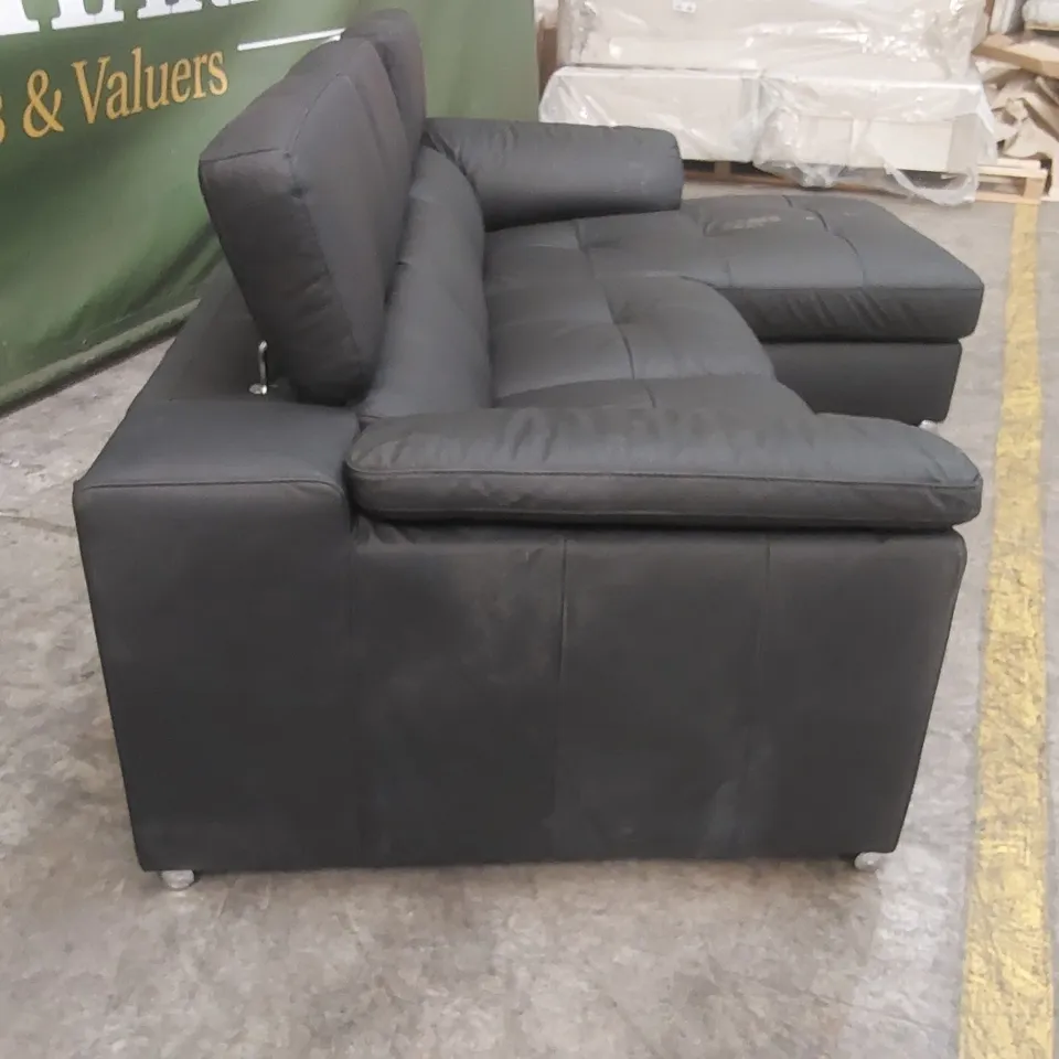 QUALITY DESIGNER BLACK FAUX LEATHER CORNER SOFA