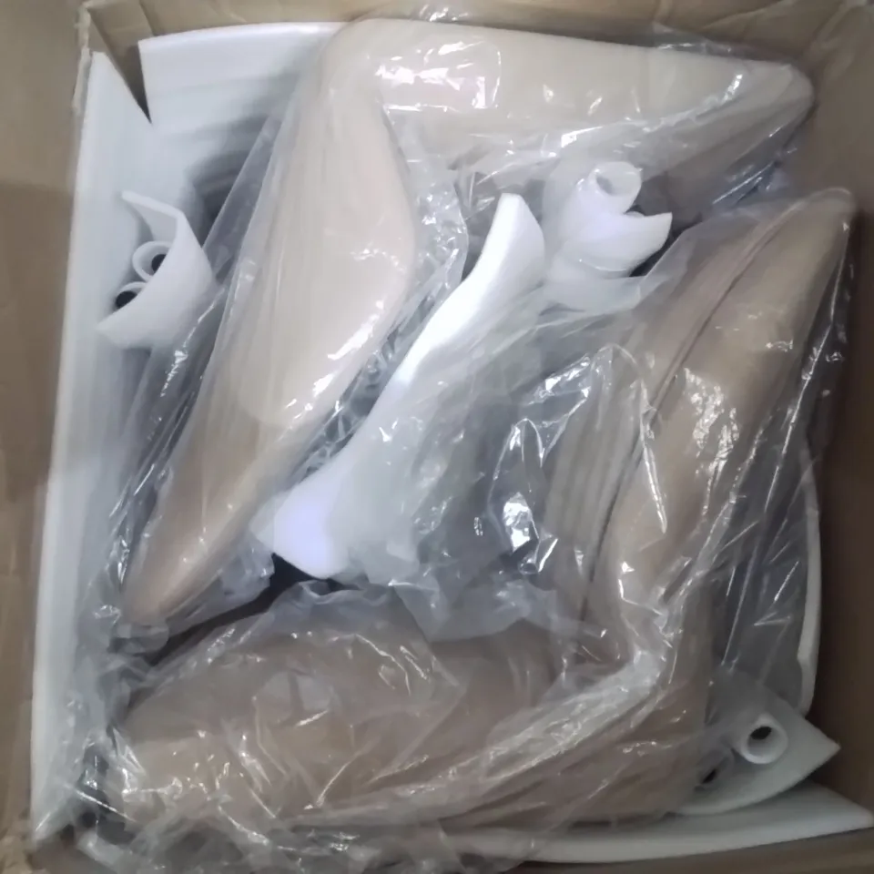 BOXED LEATHER DINING CHAIRS SET OF 2 -CREAM-