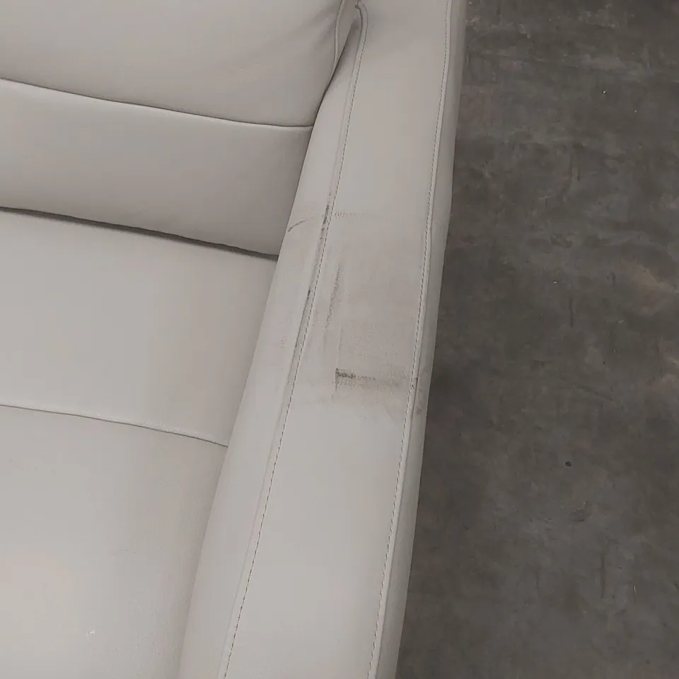DANETTI COLTON DARK WOOD WITH BLACK METAL 3 SEATER SOFA: NATURAL GREY SIGNATURE LEATHER