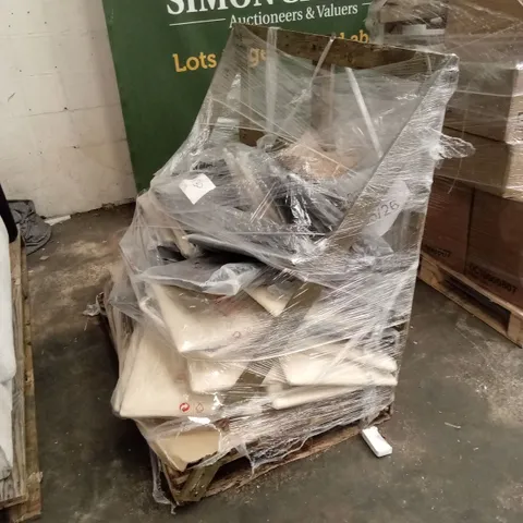 PALLET OF ASSORTED INCOMPLETE DESIGNER DINING CHAIR PARTS AND PIECES, SEAT PADS ONLY