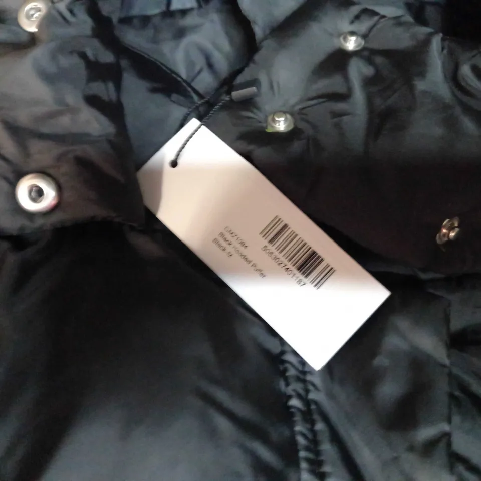 PLT BLACK/LOGO HOODED PUFFER JACKET - MEDIUM