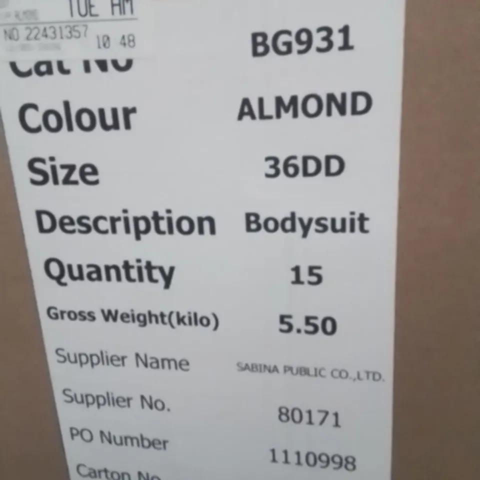 BOX CONTAINING APPROXIMATELY 15 BRAND NEW MAGISCULPT WOMEN'S ALMOND BODYSUIT 36DD