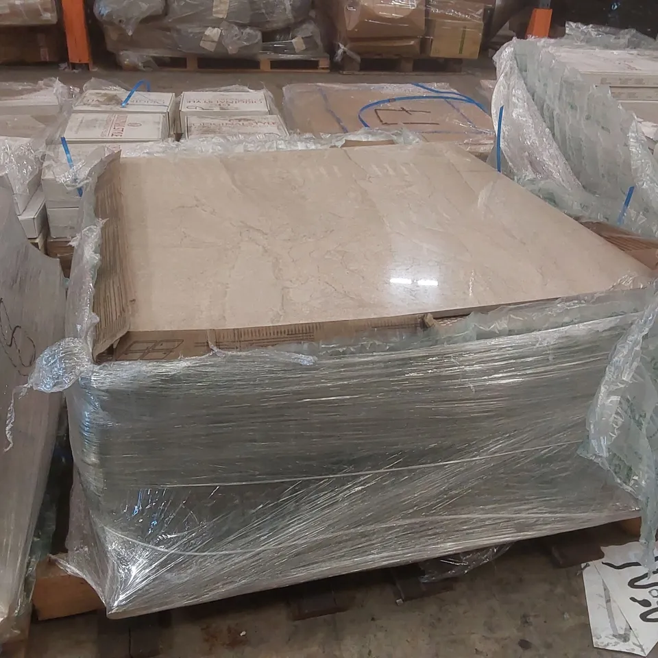 PALLET CONTAINING APPROXIMATELY 24x 90 x 90cm BEIGE TILES