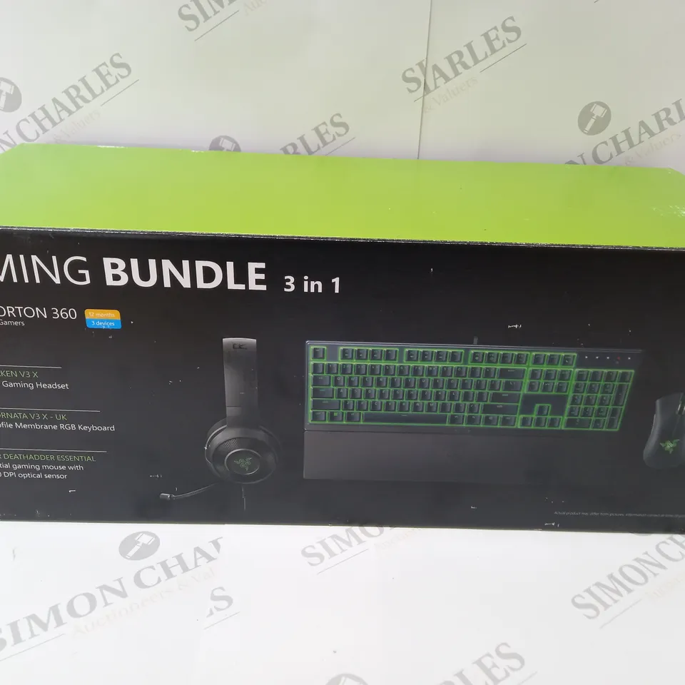 BRAND NEW BOXED RAZER GAMING BUNDLE 3 IN 1 TO INCLUDE USB GAMING HEADSET, MEMBRANE RGB KEYBOARD AND ESSENTIAL GAMING MOUSE