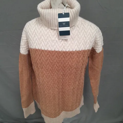 CREW CLOTHING COMPANY COLOURBLOCK LONGLINE JUMPER IN NEUTRAL SIZE 10