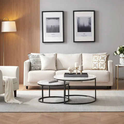 BOXED BERCHER FRAME COFFEE TABLE - MARBLE EFFECT/BLACK (1 BOX)