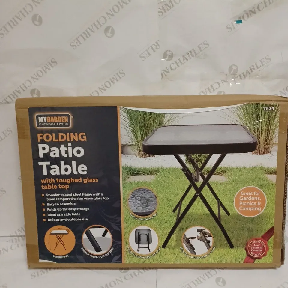MYGARDEN FOLDING PATIO TABLE WITH TOUGHENED GLASS TABLE TOP - COLLECTION ONLY