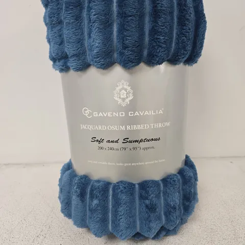 GAVENO CAVAILIA JACQUARD OSUM RIBBED THROW β 200 X 240 CM β BLUE