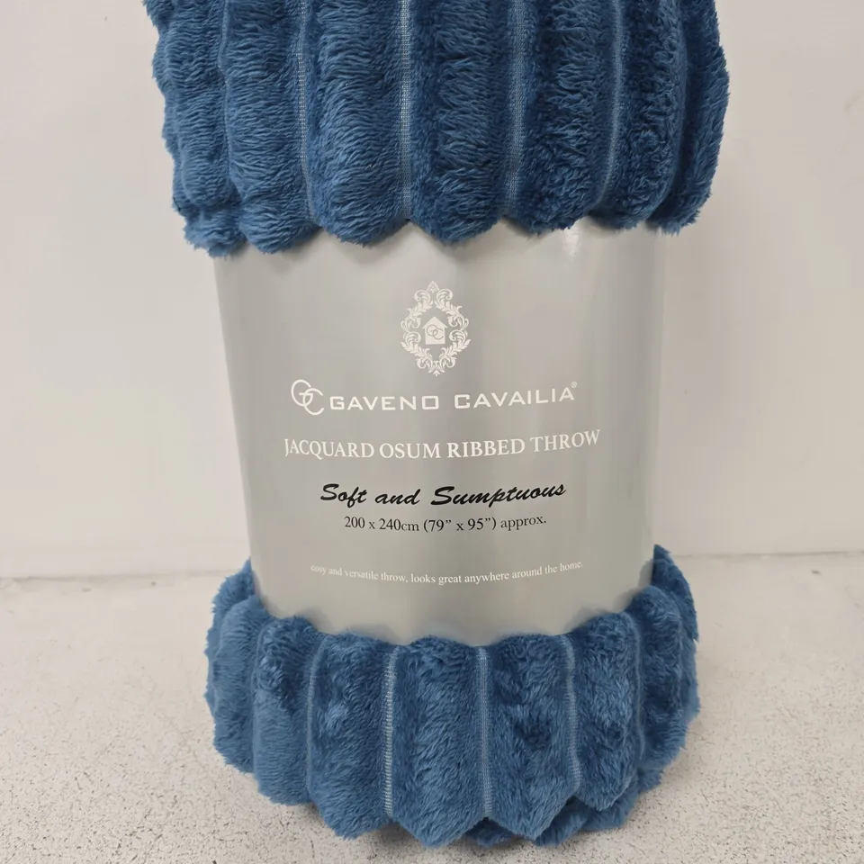GAVENO CAVAILIA JACQUARD OSUM RIBBED THROW – 200 X 240 CM – BLUE