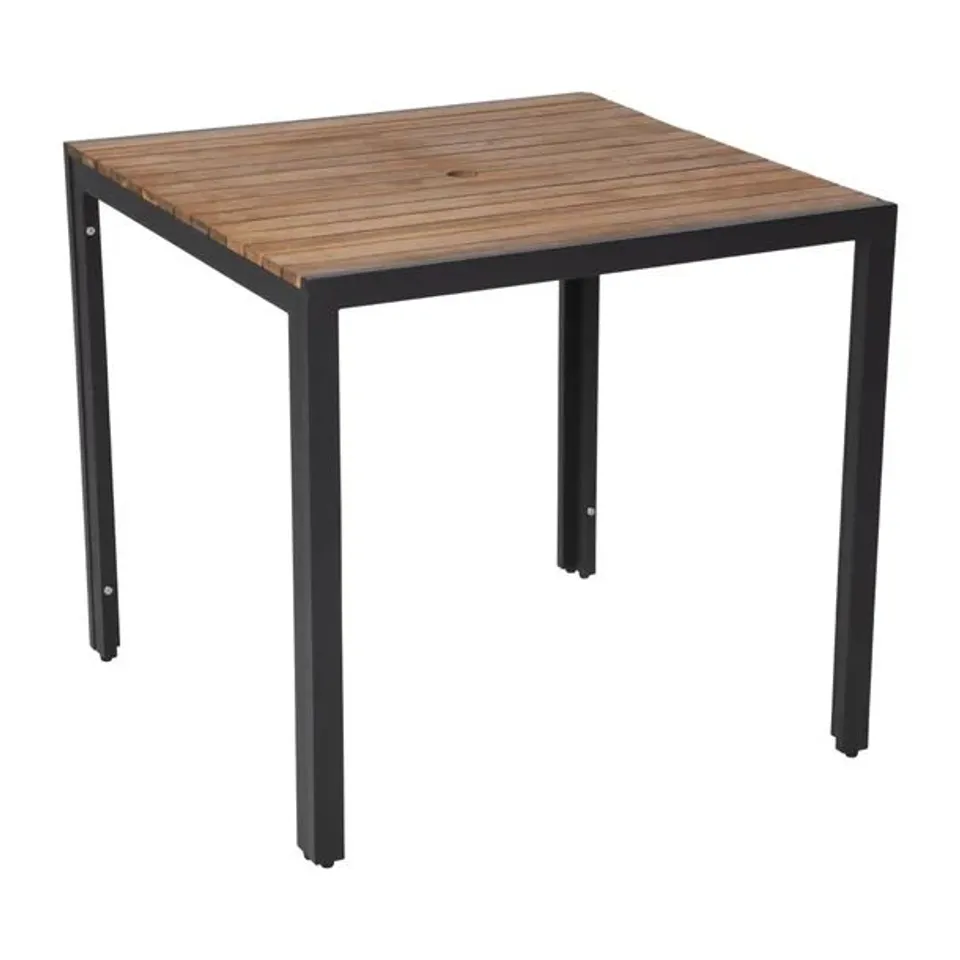 BOXED BOLERO SQUARE STEEL AND ACACIA TABLE 800MM
