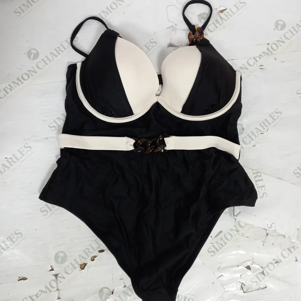 RIVER ISLAND POOLSIDE DEEP BACK SWIMSUIT IN BLACK AND CREAM SIZE 16