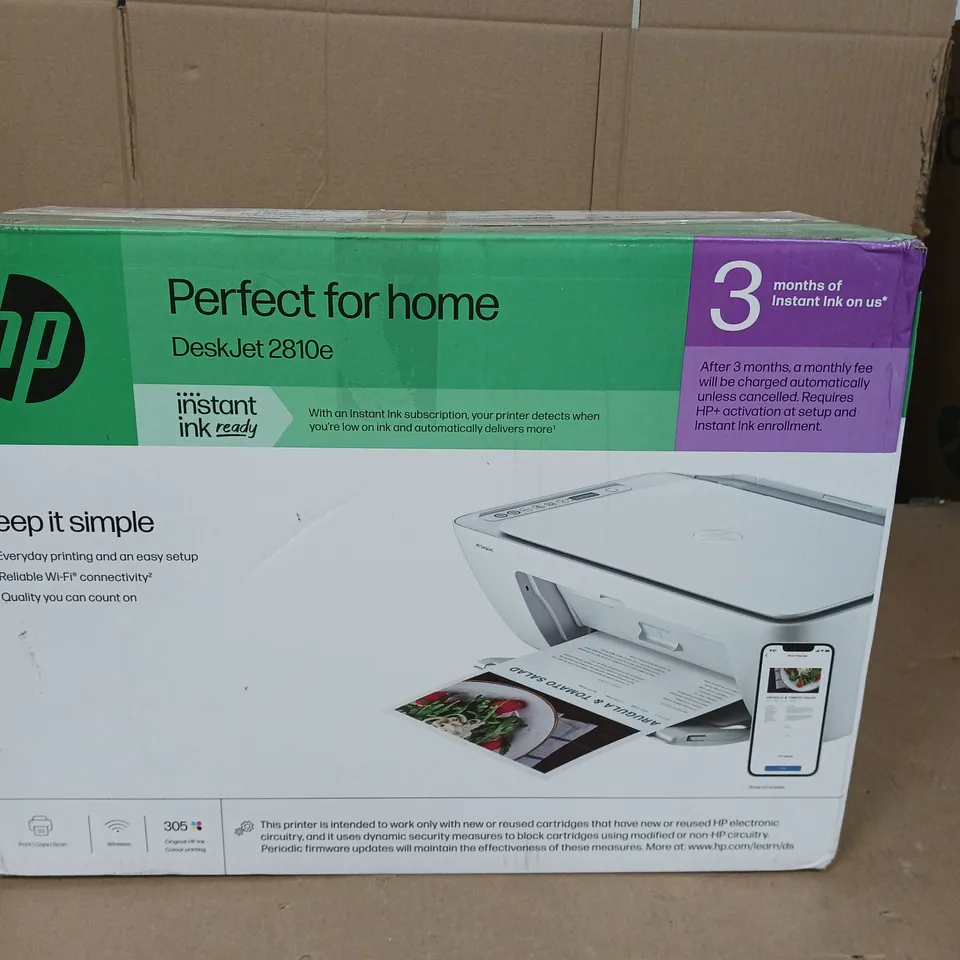 BOXED HP DESKJET 2810E ALL-IN–ONE WIRELESS COLOUR PRINTER - WHITE