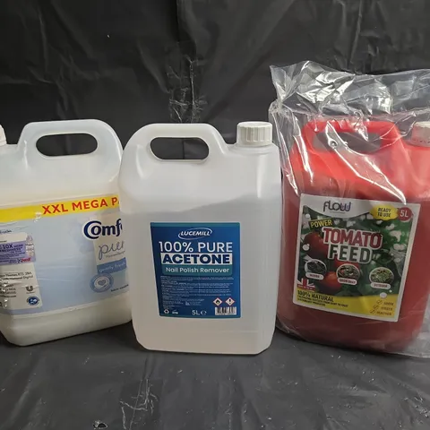 3 ASSORTED LARGE LIQUIDS TO INCLUDE TOMATO FEED, 100% PURE ACETONE, COMFORT PURE - COLLECTION ONLY