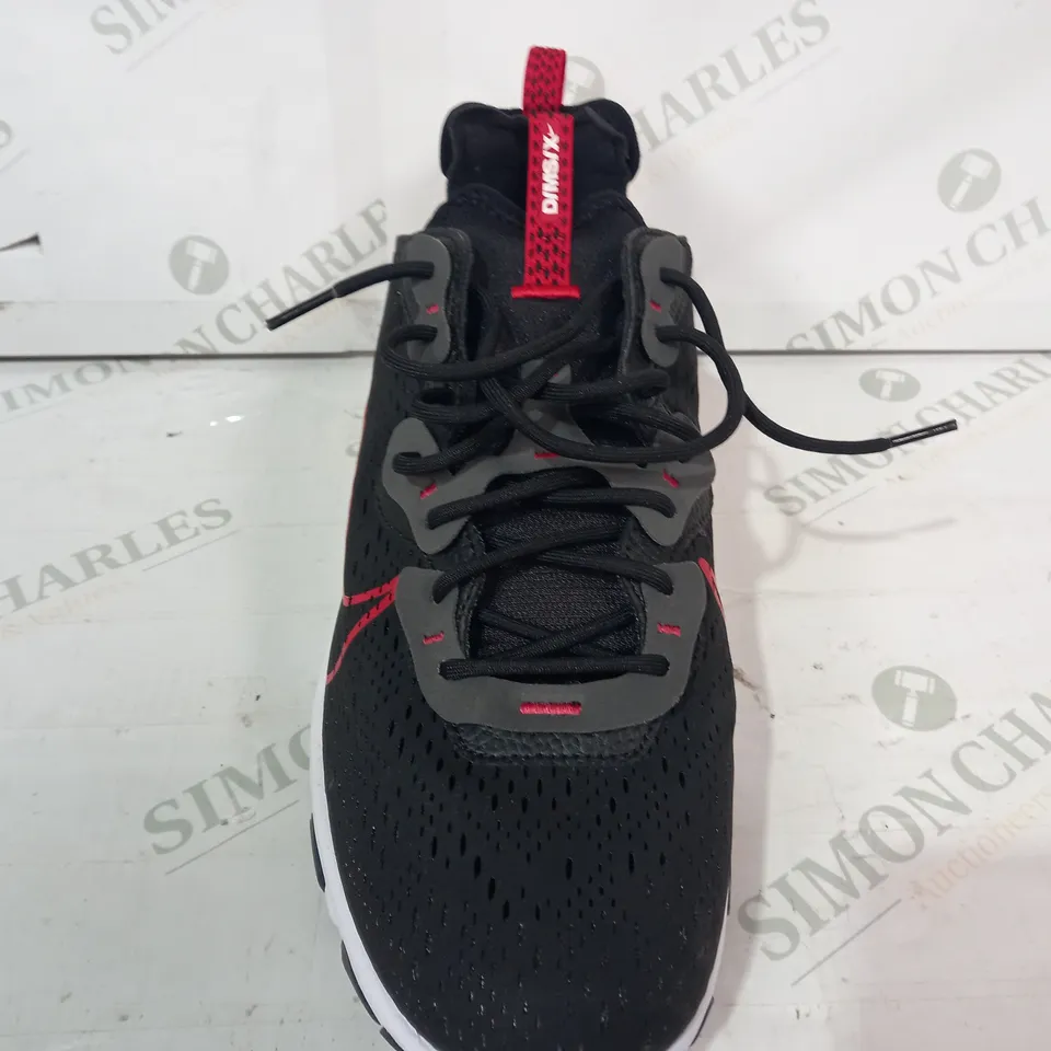 BOXED PAIR OF NIKE REACT D/MS/X SHOES IN BLACK/RED UK SIZE 11
