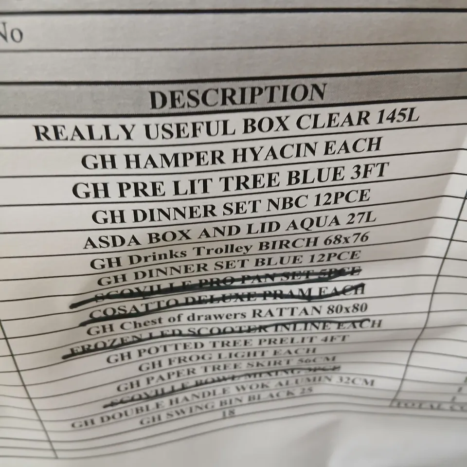 PALLET OF APPROXIMATELY 14 ASSORTED PRODUCTS TO INCLUDE; REALLY USEFUL STORAGE BOXES, HAMPER HYACIN, DINNER SET, FROG LIGHT, SWING BIN AND DOUBLE HANDLE WOK