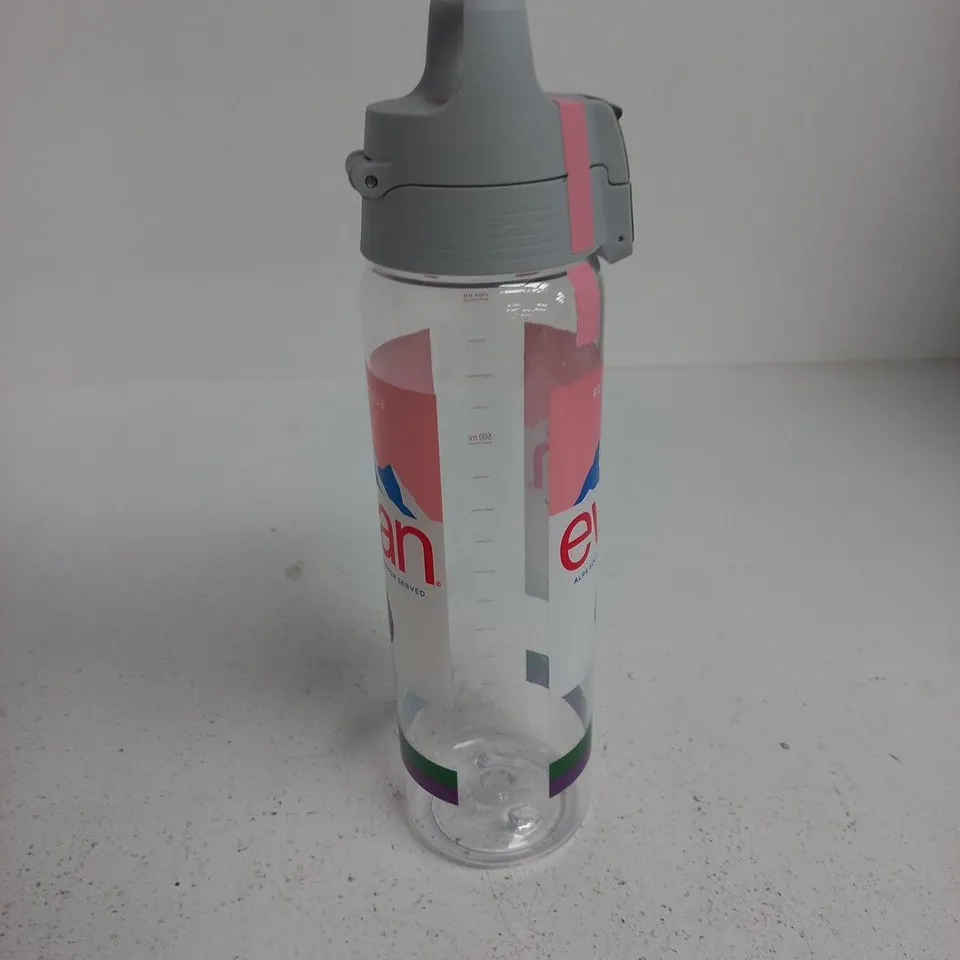 EVIAN REUSABLE SPORTS WATER BOTTLE WITH GREY FLIP-TOP LID