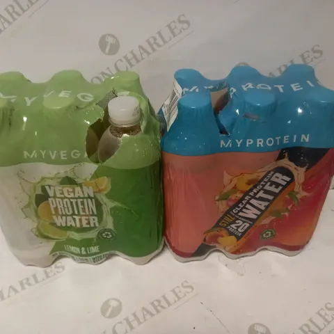 LOT OF 12 MYVEGAN/PROTEIN WATER DRINKS TO INCLUDE LEMON LIME & PEACH TEA