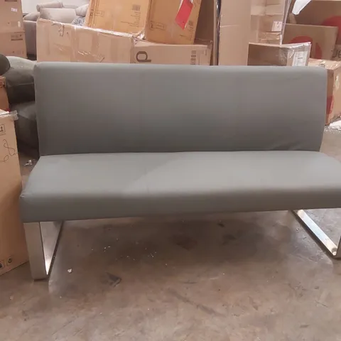 DANETTI LOOP 3 SEATER GREY FAUX LEATHER & STAINLESS STEEL DINING BENCH WITH BACKREST