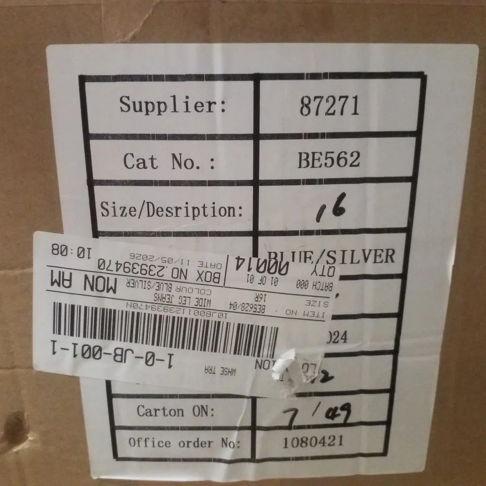 BOX CONTAINING APPROXIMATELY 14 BRAND NEW SIMPLY BE BLUE METALLIC WIDE LEG JEANS - SIZE 16R