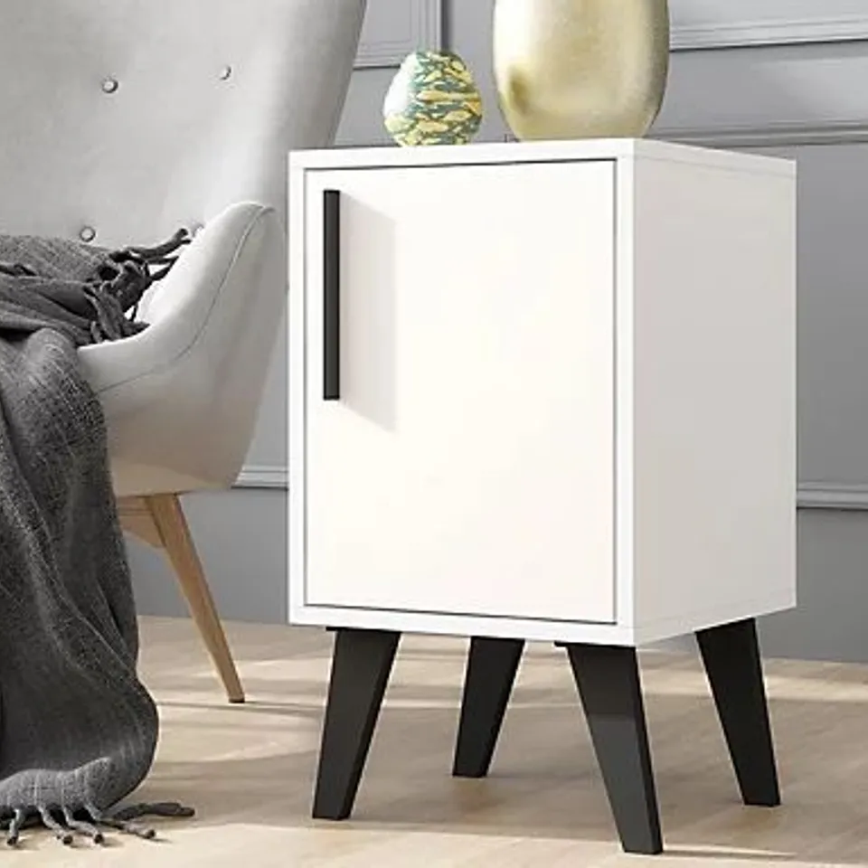 BRAND NEW BOXED OUT & OUT ASPEN WHITE SIDETABLE WITH DOOR (1 BOX)