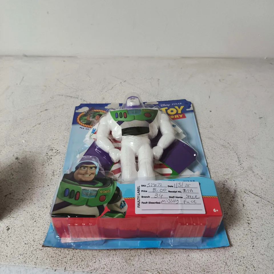BOX OF APPROXIMATELY 12 ASSORTED TOYS INCLUDING DISNEY STITCH GOES WILD AND BUZZ LIGHT YEAR TOY FIGURE