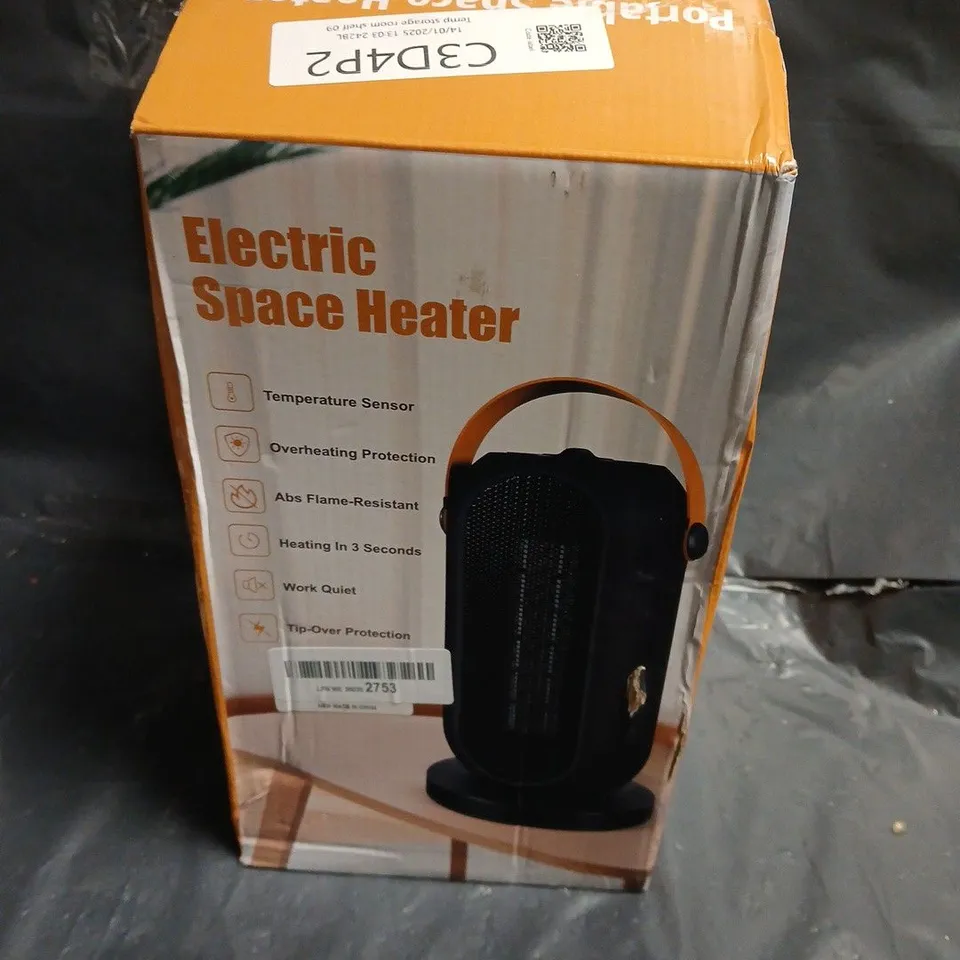 ELECTRIC SPACE HEATER – PORTABLE BLACK, BOXED 