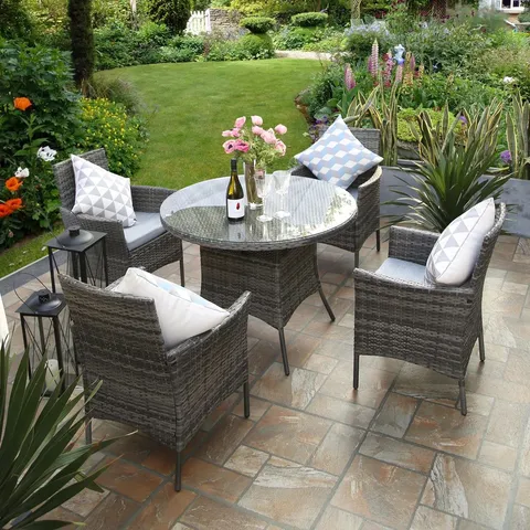 BOXED TWIGG ROUND 4 - PERSON 100CM LONG BISTRO SET WITH CUSHIONS (2 BOXES)