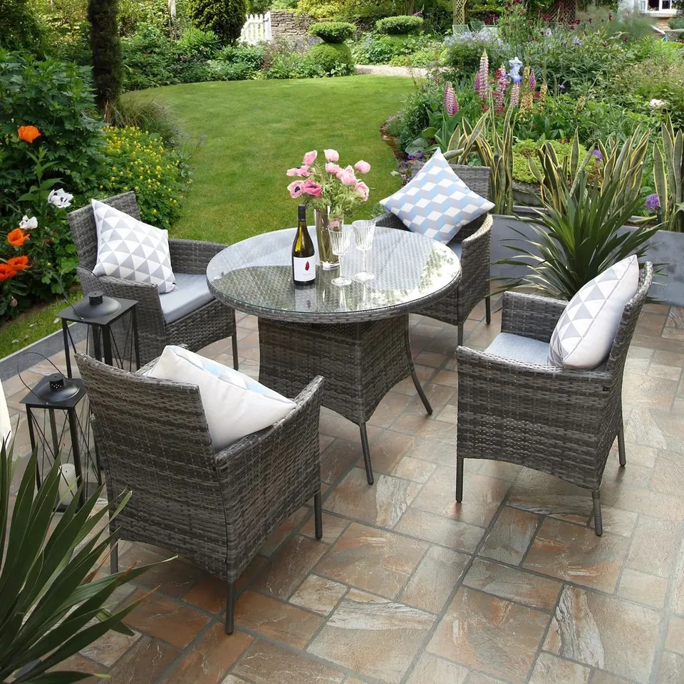 BOXED TWIGG ROUND 4 - PERSON 100CM LONG BISTRO SET WITH CUSHIONS (2 BOXES)