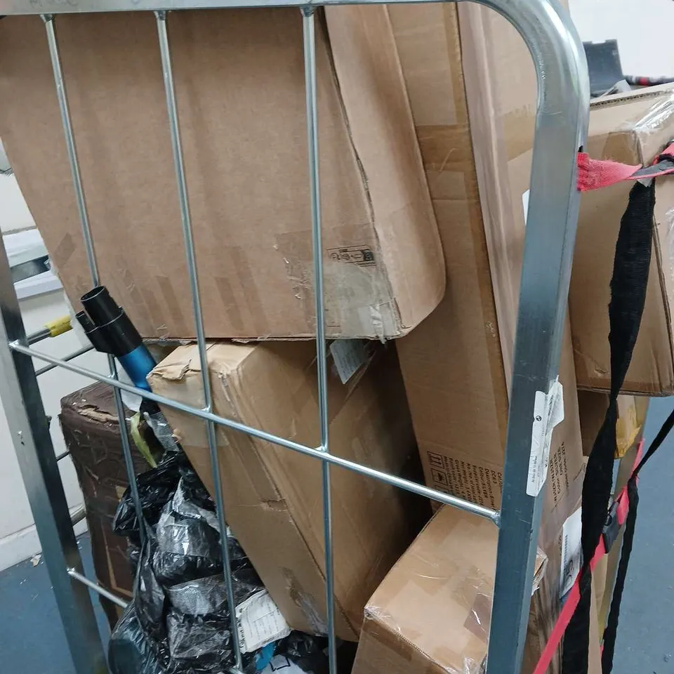 ASSORTED BOXED GOODS ON WHEELED TROLLEY – BULK LOT - ASSORTED BOXED GOODS ON WHEELED TROLLEY – MIXED LOT VARIOUS BROKEN AND DAMAGED ITEMS LARGE QUANTITY .