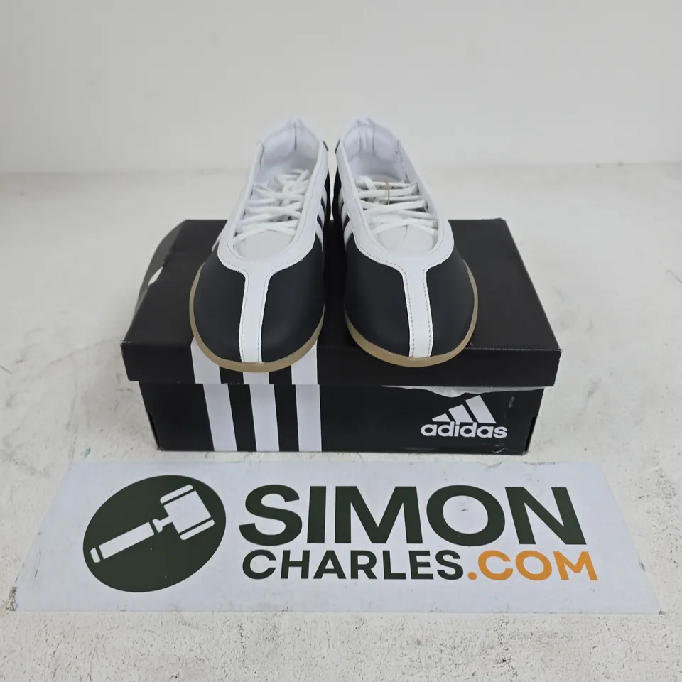 BOXED PAIR OF ADIDAS TAEKWANDO MEI BALLET W SHOES IN BLACK/WHITE - UK 6