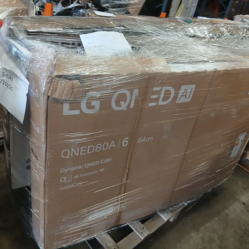 PALLET OF FIVE ASSORTED WAREHOUSE DAMAGED TV'S TO INCLUDE;