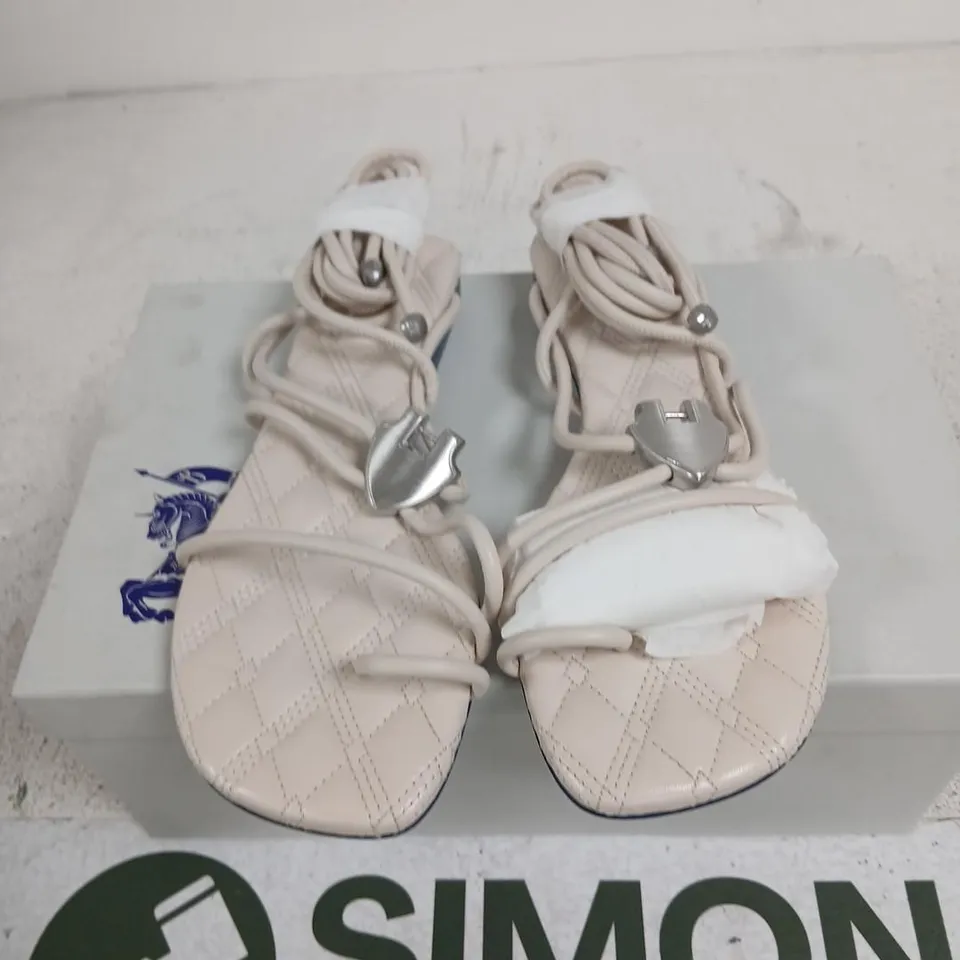 BURBERRY BEIGE QUILTED LEATHER SANDALS – UK 2 (EU 35), LEATHER SOLE, BOXED WITH DUST BAG
