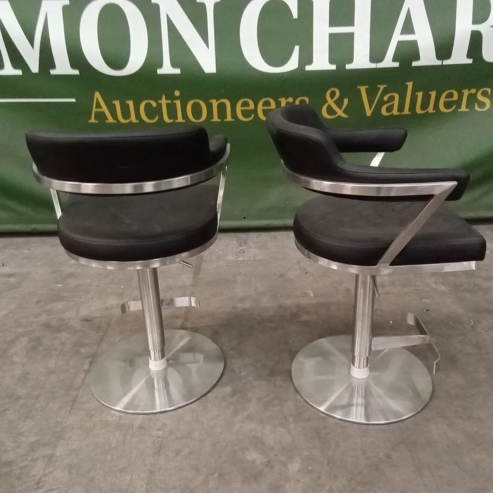 SET OF 2 FIRENZA BLACK PU BAR STOOLS WITH STAINLESS STEEL BASE