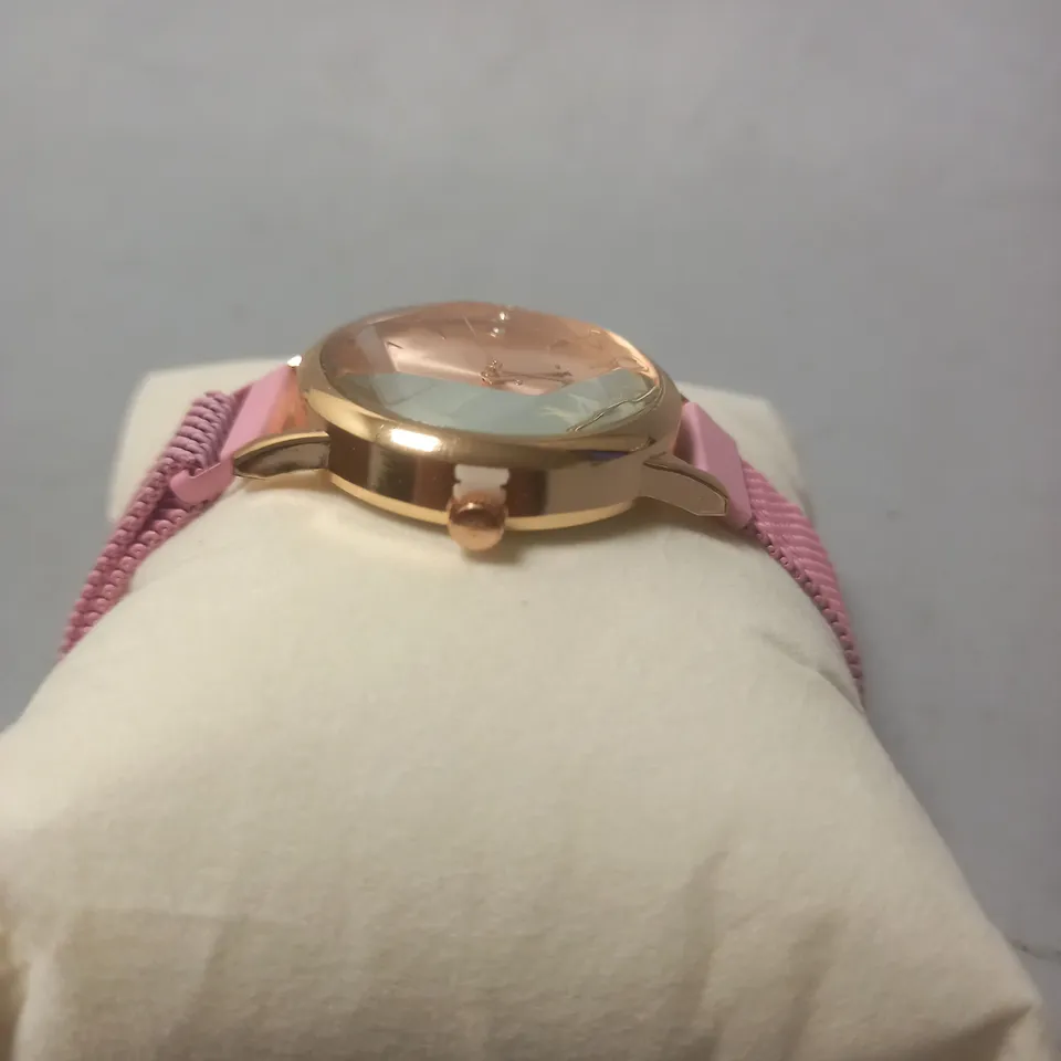 LA BANUS ANGULAR FACED LADIES WATCH WITH PINK SLIM MAGNETIC STRAP