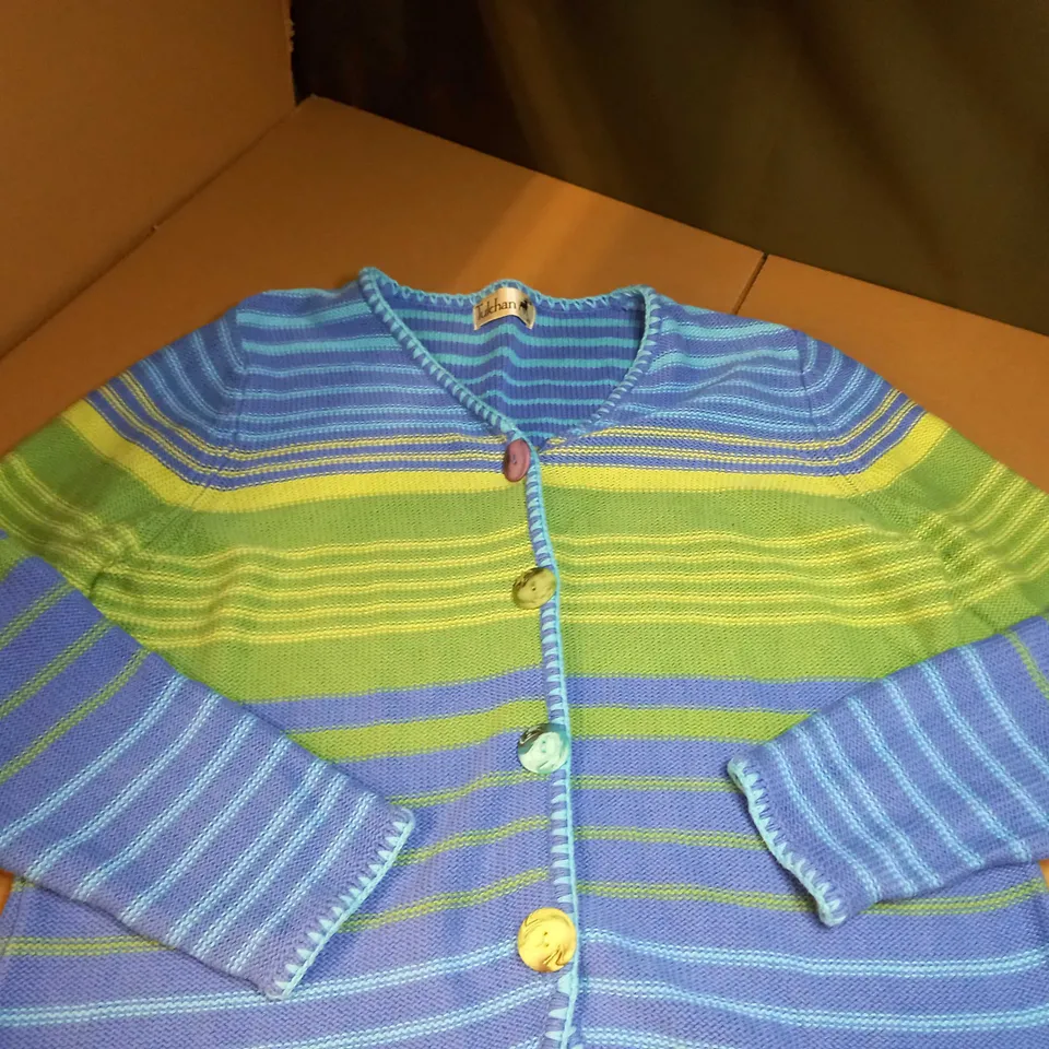 DESIGNER RETRO GREEN/BLUE KNITTED V NECK CARDIGAN - XL