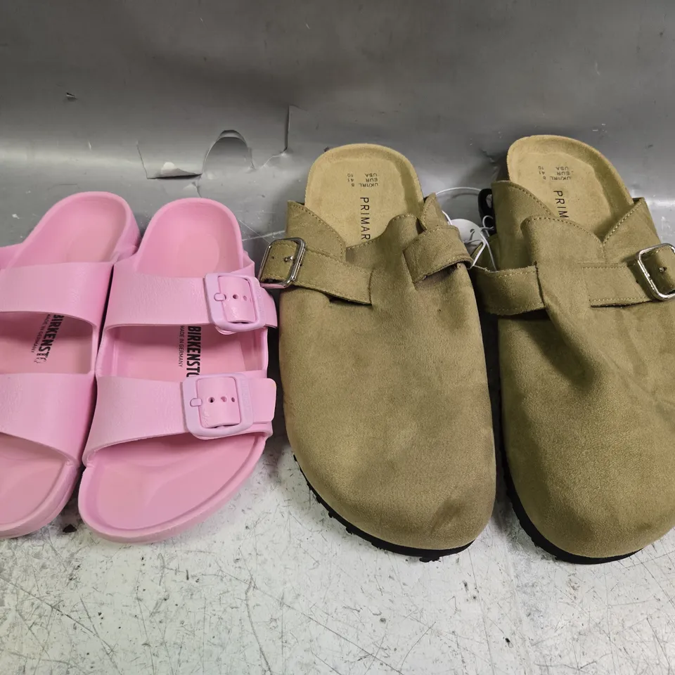 BOX OF APPROXIMATELY 15 ASSORTED PAIRS OF SHOES AND FOOTWEAR ITEMS IN VARIOUS COLOURS, STYLES, AND SIZES - COLLECTION ONLY