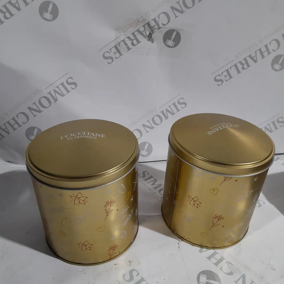 2 X TINS OF L'OCCITANE HAND CREAMS TO INCLUDE APPROXIMATELY 10 DIFFERENT SCENTS