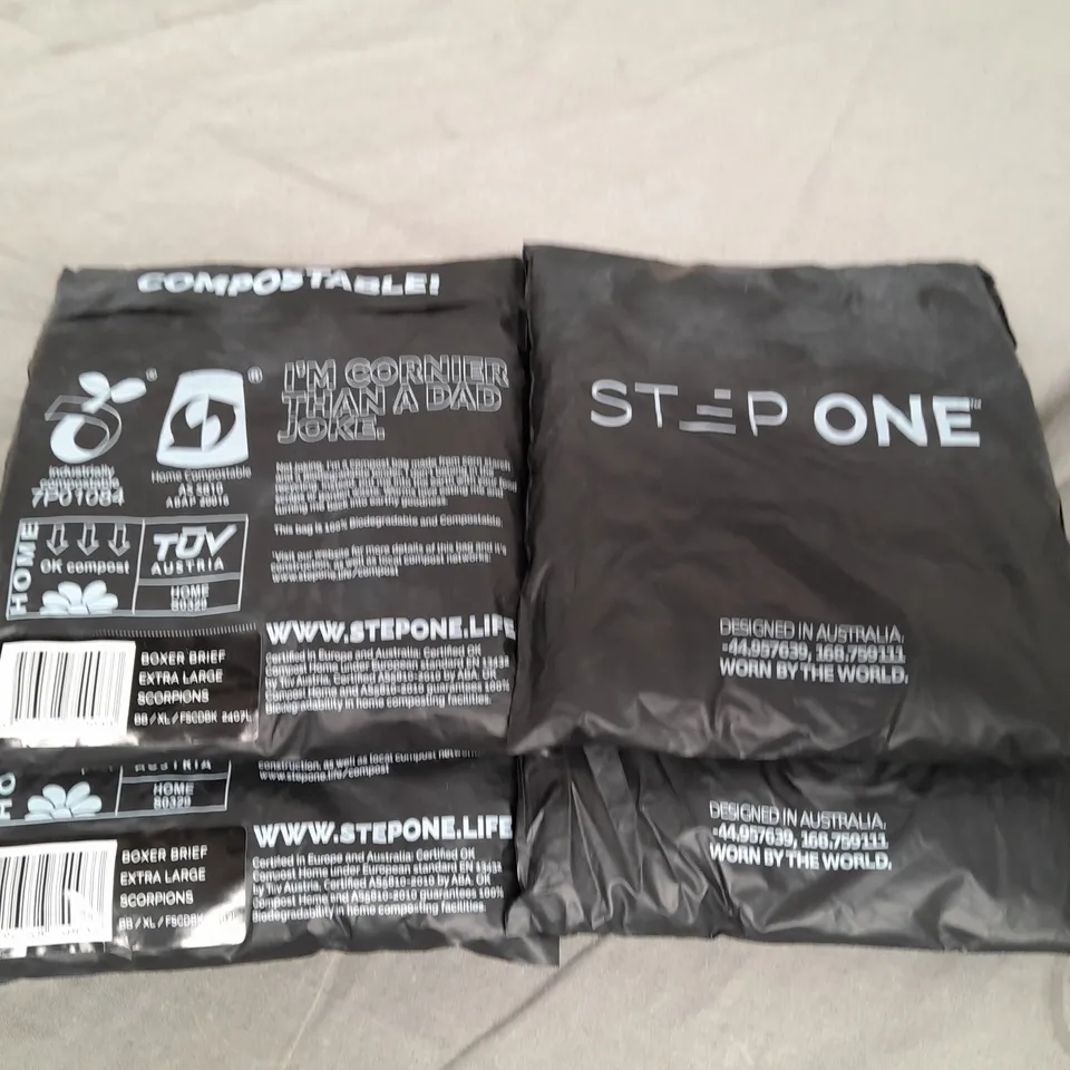 LOT OF 4 BAGGED PAIRS OF STEP ONE BOXERS SCORPIONS XL