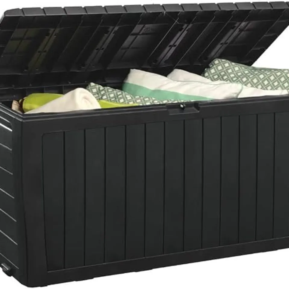 BOXED KETER MARVEL PLUS 71 GALLON RESIN DECK BOX IN BLACK - 731161051401