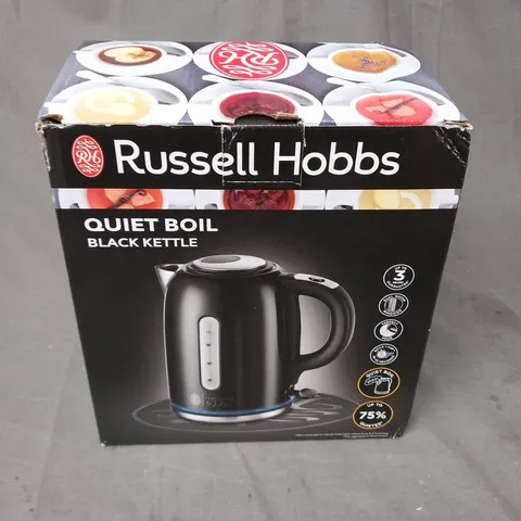 BOXED RUSSELL HOBBS QUIET BOIL BLACK KETTLE MODEL NO 20462