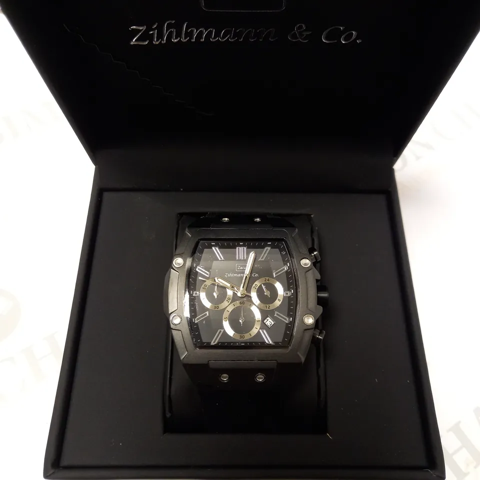 ZIHLMANN & CO TRIPLE DIAL STUD RUBBER STRAP WATCH
