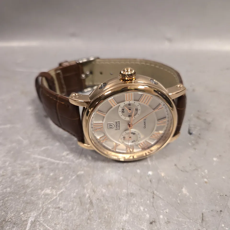 MENS ERNEST FERDINAND WATCH - BROWN LEATHER STRAP 