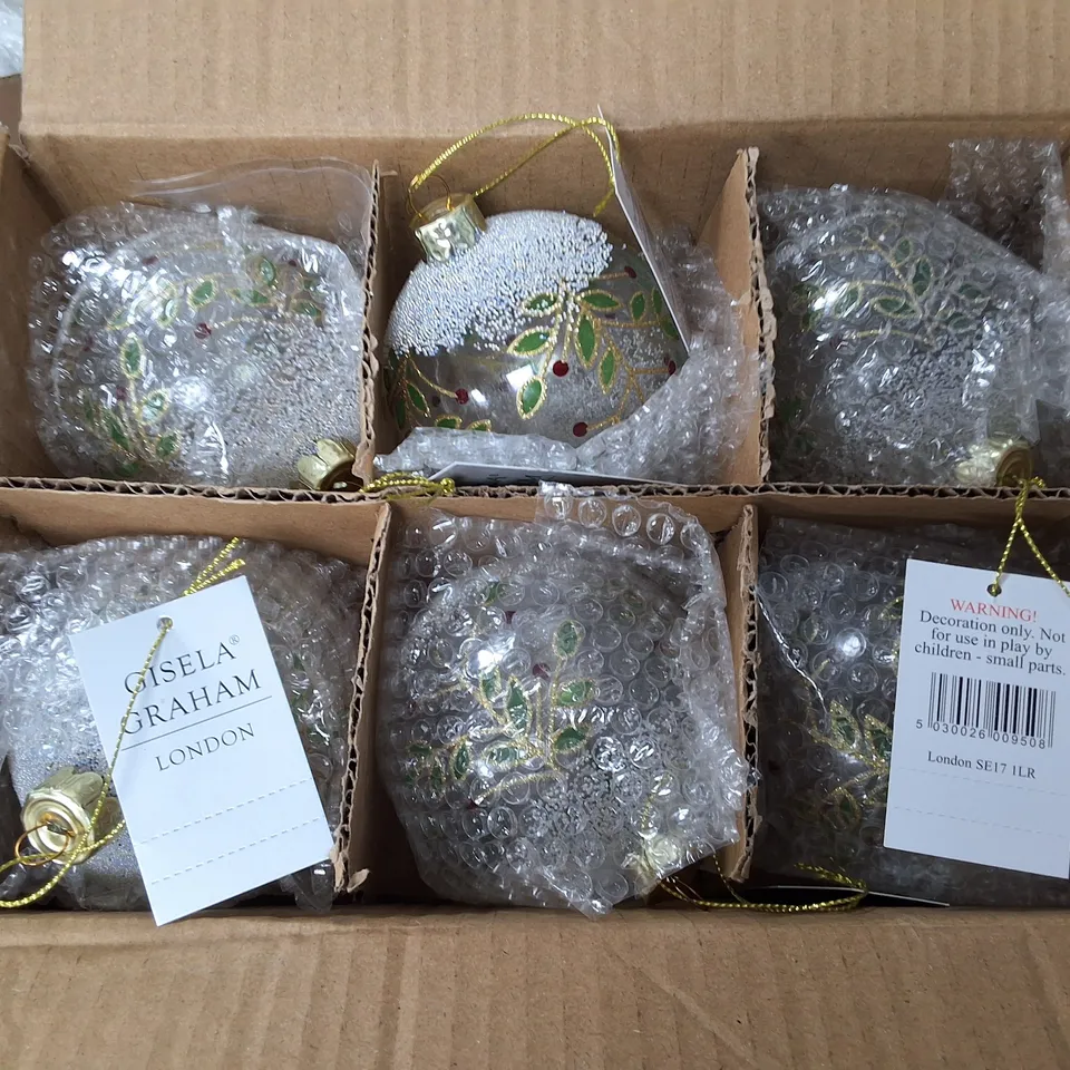 SET OF 6 GISELA GRAHAM DECORATIVE CLEAR BAUBLES