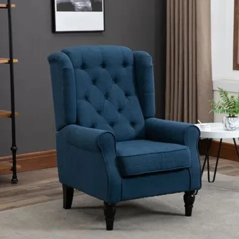 BOXED ALEXES UPHOLSTERED WINGBACK CHAIR -BLUE-