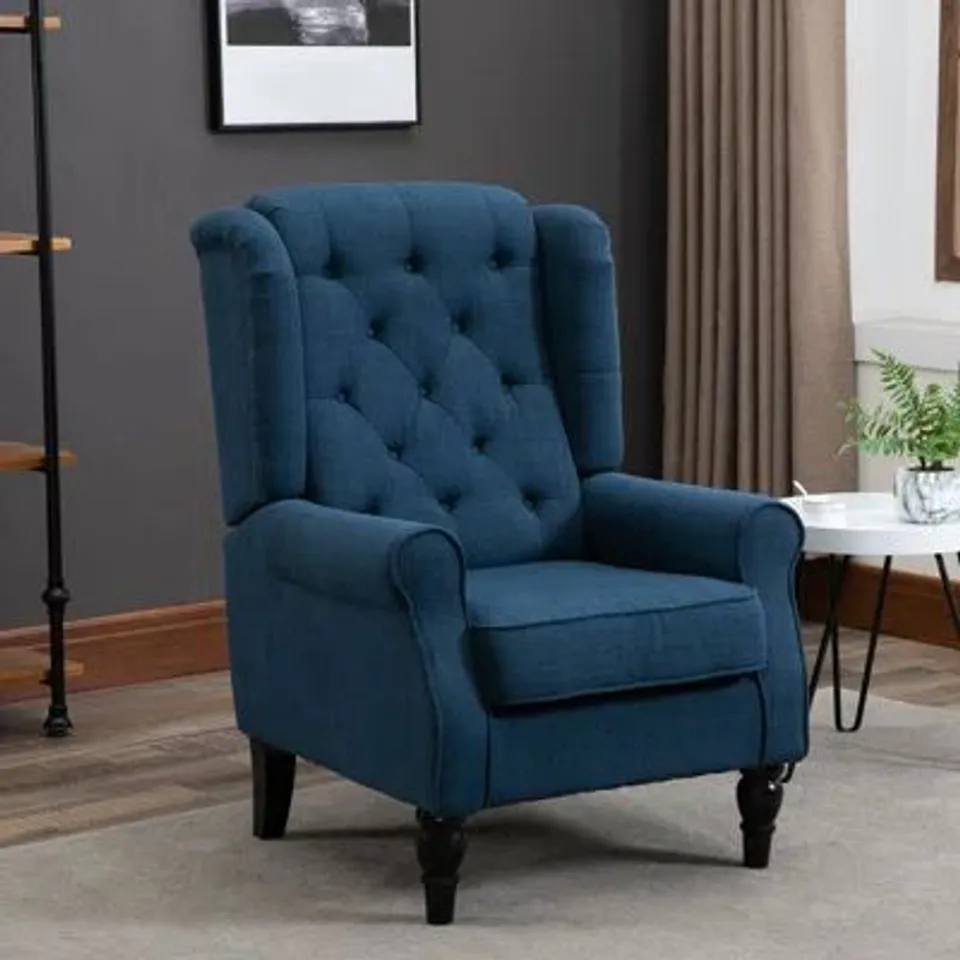 BOXED ALEXES UPHOLSTERED WINGBACK CHAIR -BLUE-