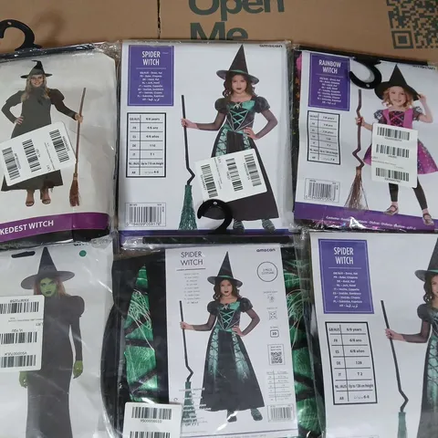 LOT OF 12 ASSORTED WITCH THEMED FANCY DRESS COSTUMES - VARIOUS SIZES