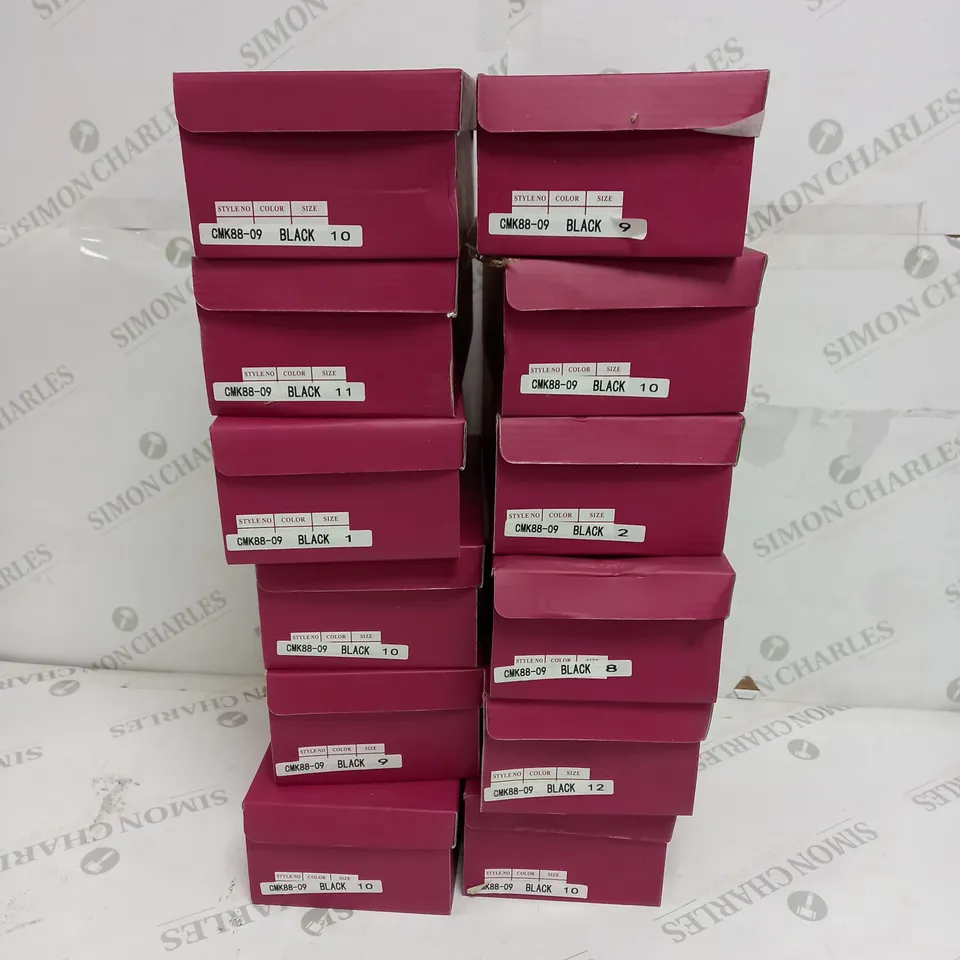 APPROXIMATELY 12 BOXED PAIR OF KELSI KIDS BUTTERFLY EMBROIDERED LOAFERS IN BLACK TO INCLUDE SIZES 1, 2, 8, 9, 10, 11, 12