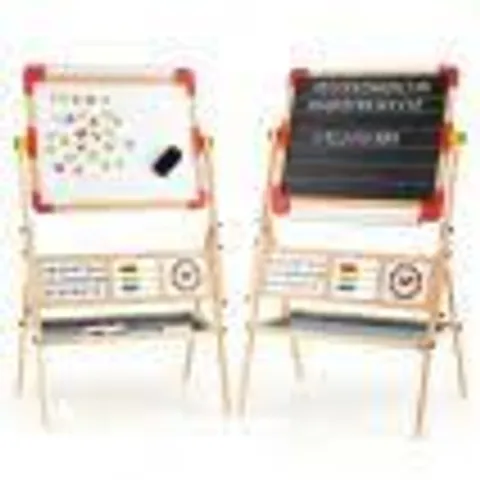 BOXED 3-IN-1 FREESTANDING KIDS ART EASEL WITH DOUBLE-SIDED DRAWING BOARD