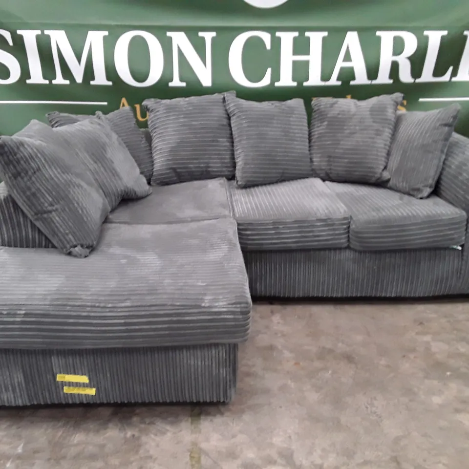 DESIGNER DUVERNAY GREY CORDED FABRIC CORNER SOFA - GREY JUMBO CORD FABRIC  