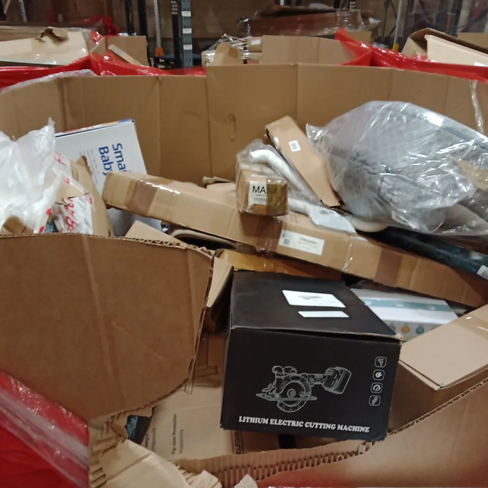 PALLET OF ASSORTED HOUSEHOLD GOODS AND PRODUCTS TO INCLUDE; CUTTING MACHINE,SMART BABY SCALES, CUSHION